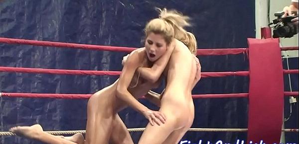  Oiledup lesbian babes wrestling
